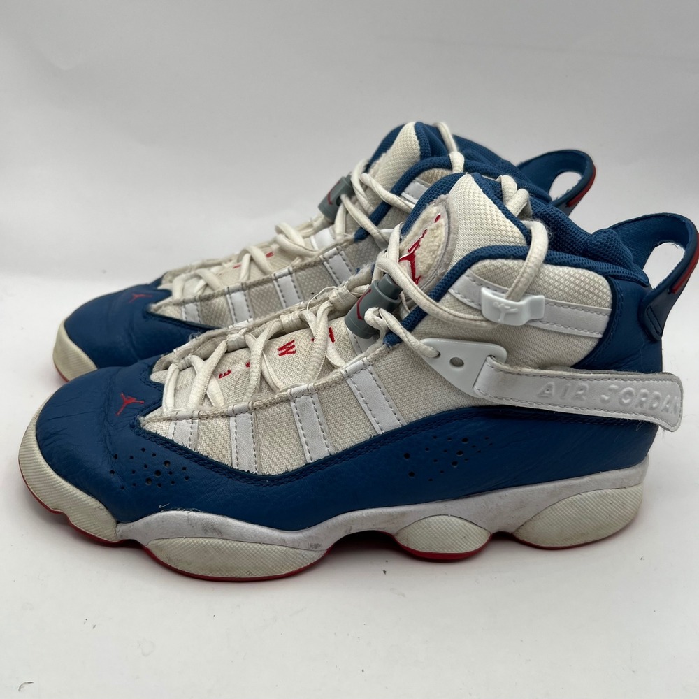 Nike Air Jordan 6 Rings Blue White Red Sneakers 323419-140 Kids Boys Girls 5.5Y